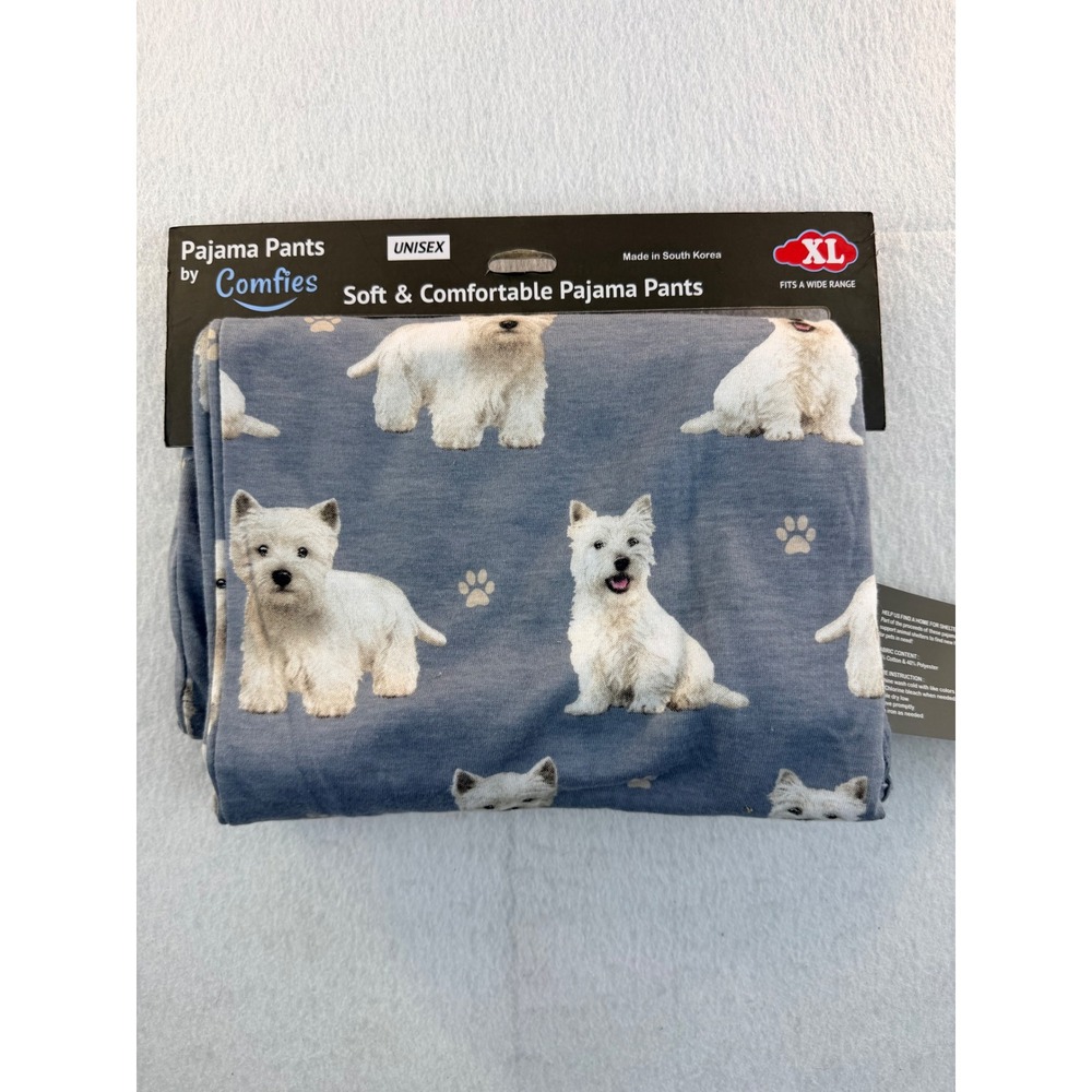 Comfies Westie Dog Print Pajama Pants Unisex XL Blue West Highland Terrier NEW